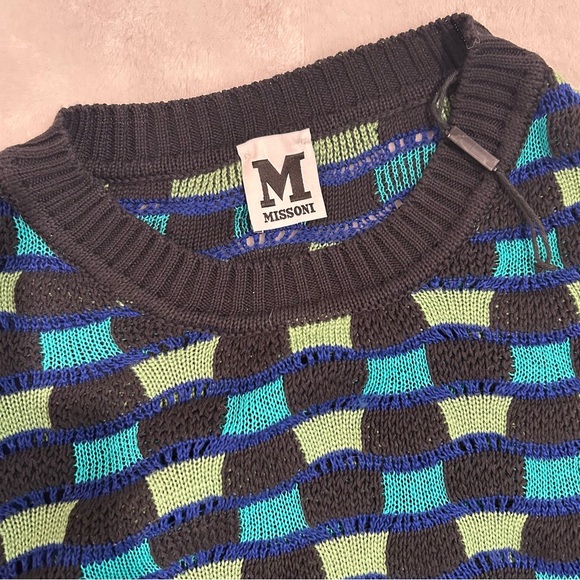 Missoni sweater wavy check knit blue green black nwot crew neck women’s medium - Picture 4 of 13